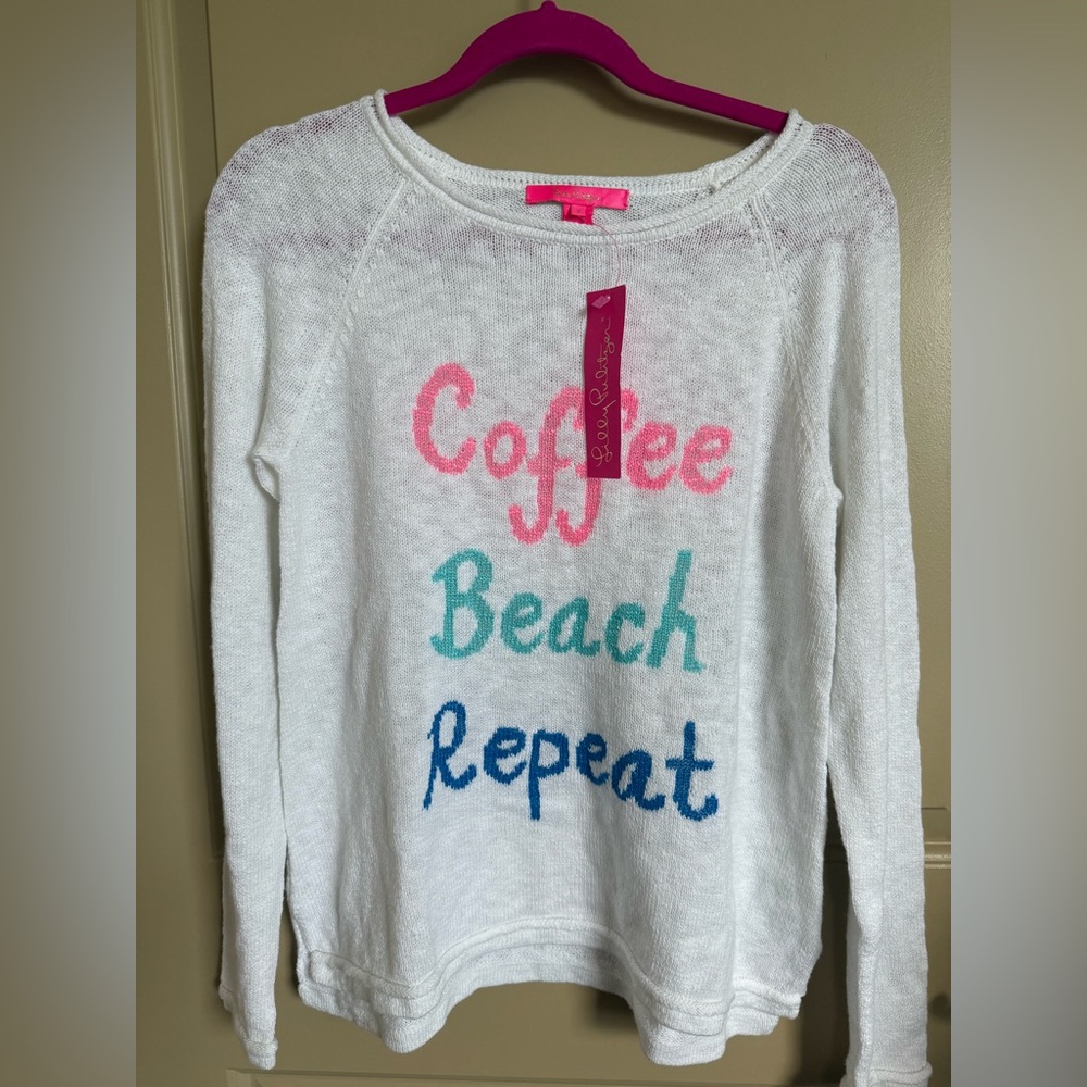 Lilly Pulitzer Danette Sweater Coffee Beach Repeat Graphic Resort White S NWT